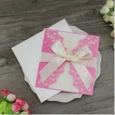 Laser Cut Invitation Card with Ribbon Bow Wedding Card Customized 